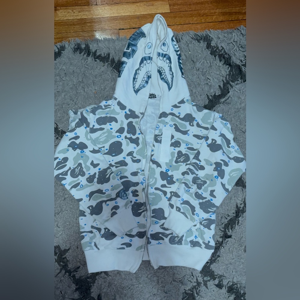 Bape White and Gray Camouflage Hoodie